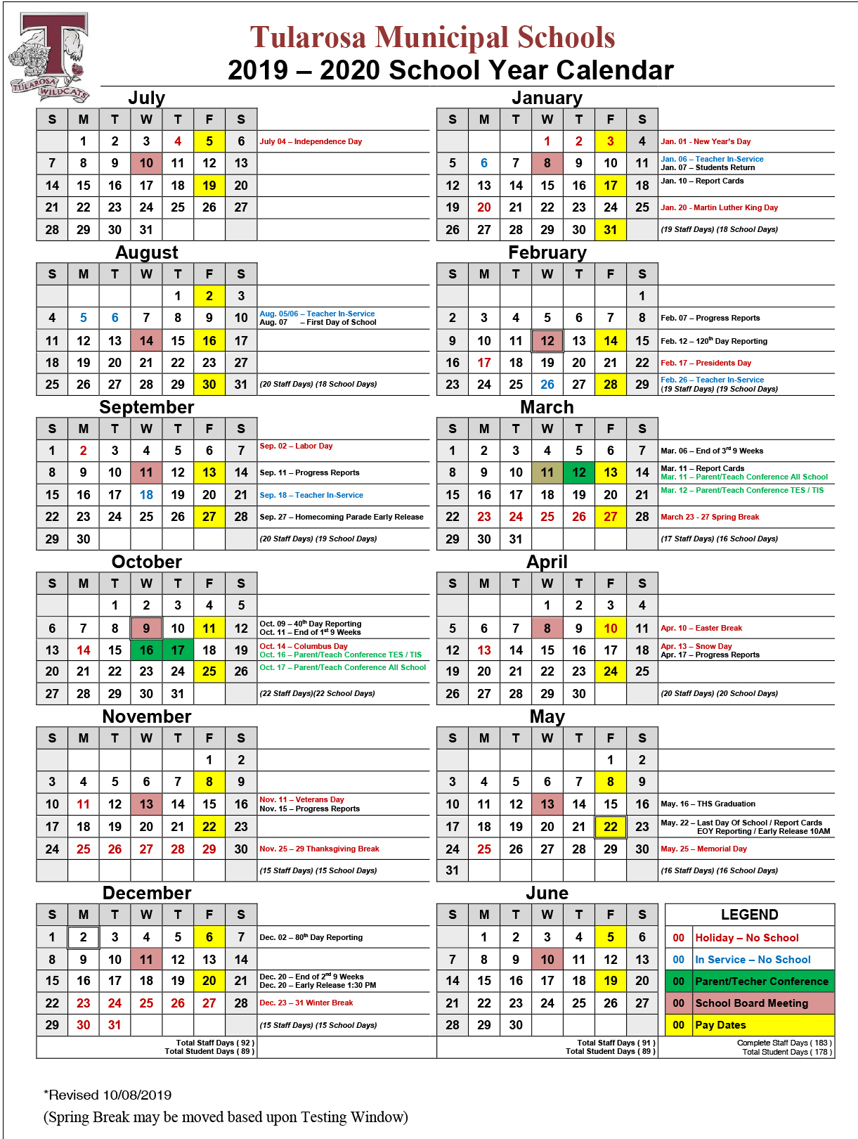 School Calendars Your Country 105.3KZZX